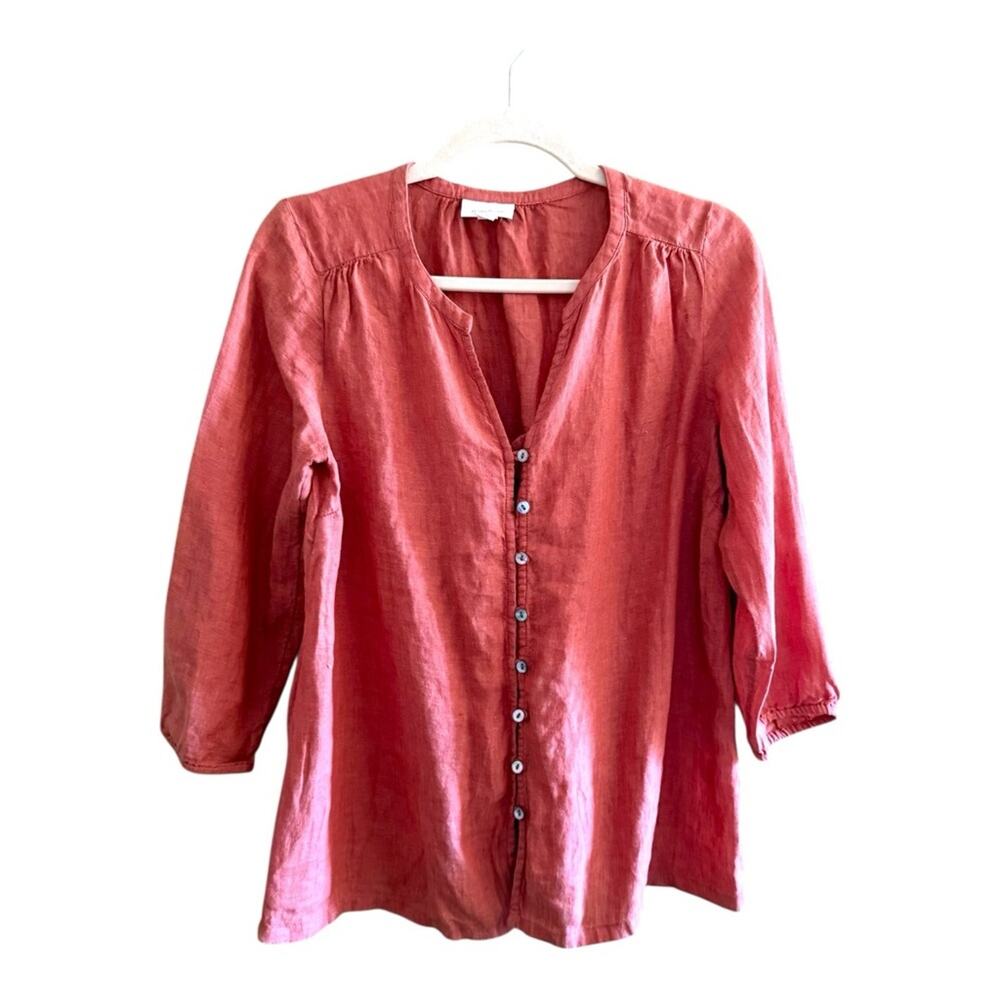 J.Jill Linen Button Blouse in Rust Orange Size XSP